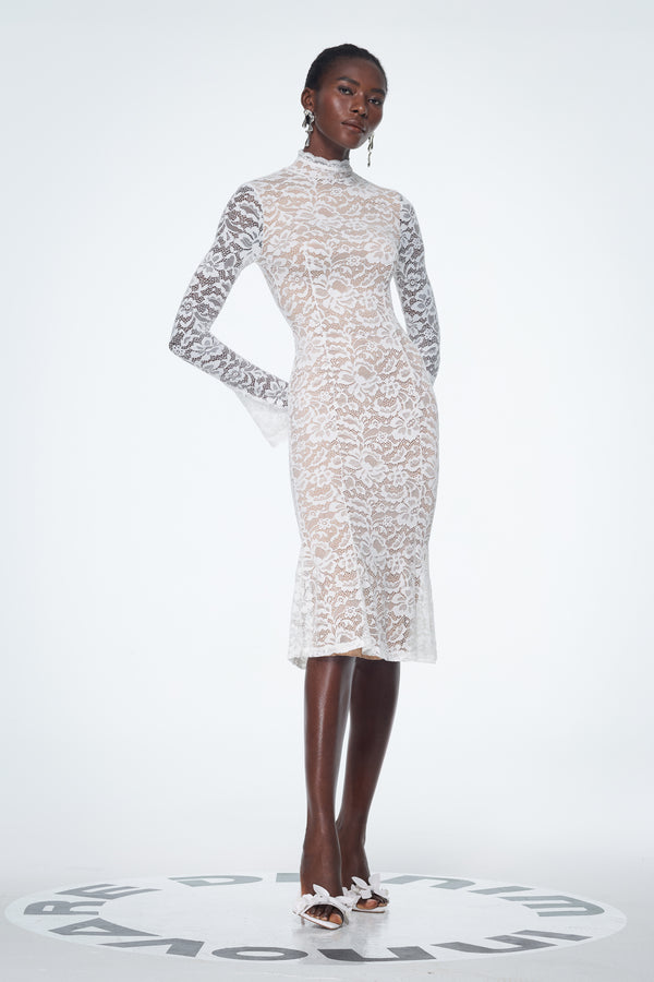 Babatunde Lace Floral Bodycon Midi Dress