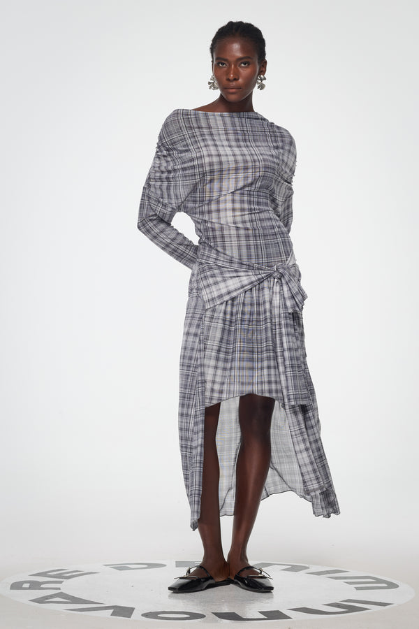 Bahija Plaid Asymmetric Split Maxi Dress