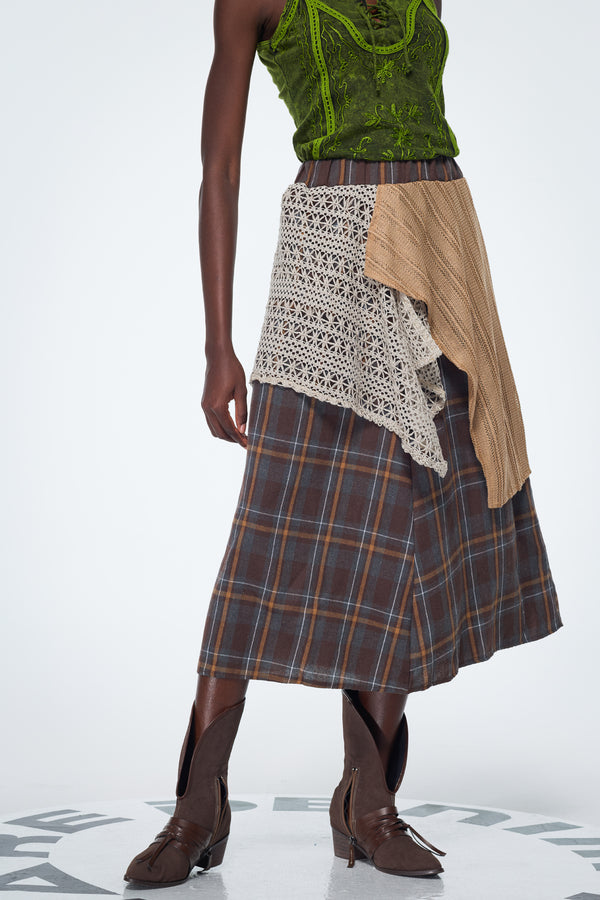 Baila Plaid Patchwork Maxi Skirt