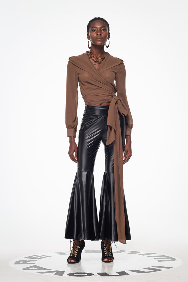 Bailey Ruffle Leather Bootcut Pants