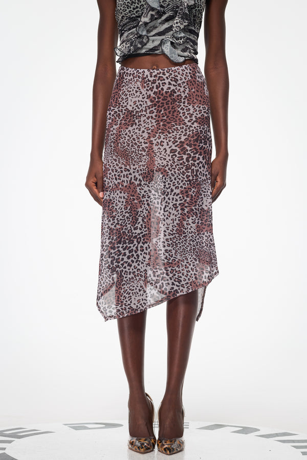 Baki Asymmetric Mesh Midi Skirt