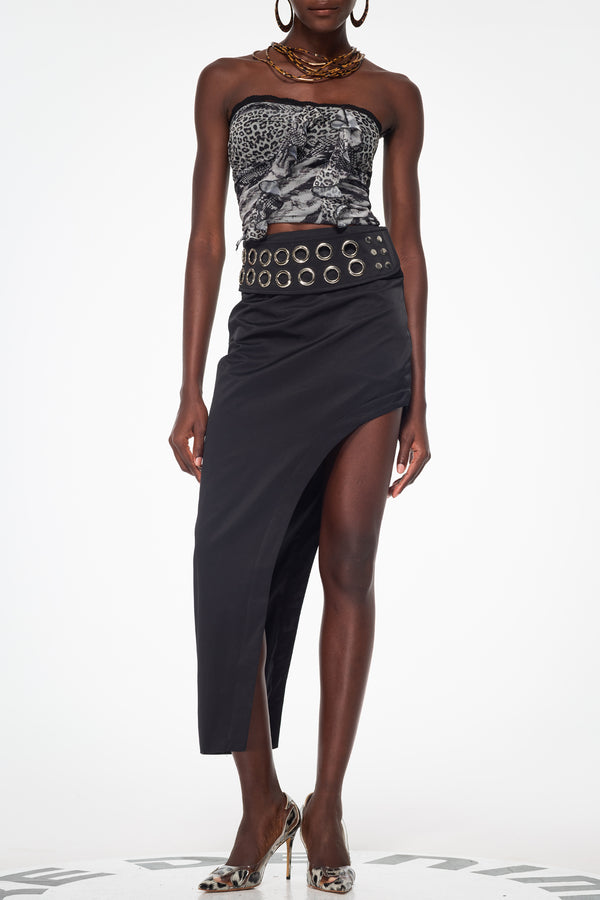 Bakır Buckle Asymmetric Split Maxi Skirt