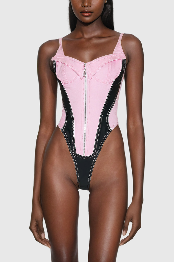 Balius Deconstruct Spaghetti Bodycon Bodysuit In Pink