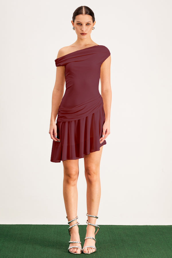 Balor Asymmetric Single Shoulder Mini Dress In Red