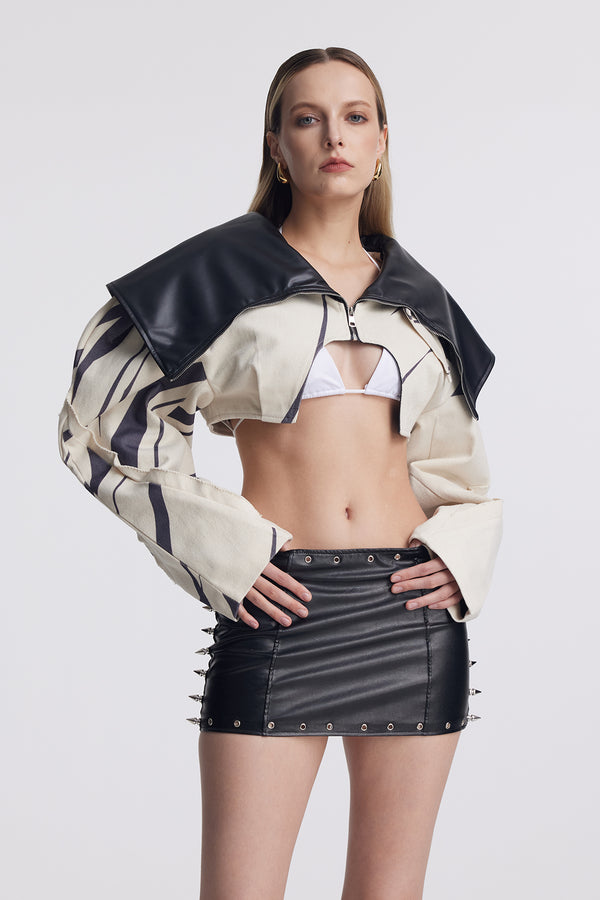 Barbara Leather Stripe Short Jacket