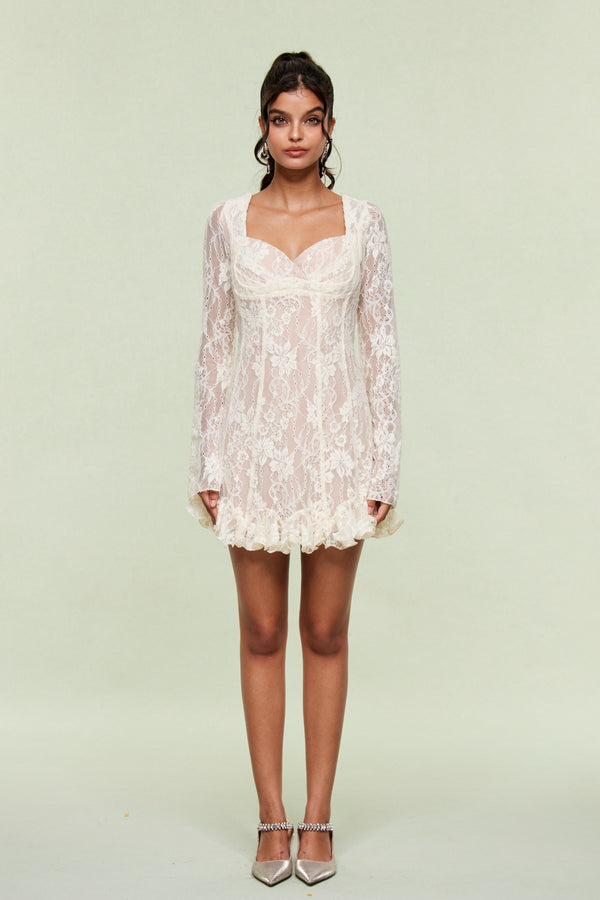Bartosz Lace Ruffle Mini Dress In White