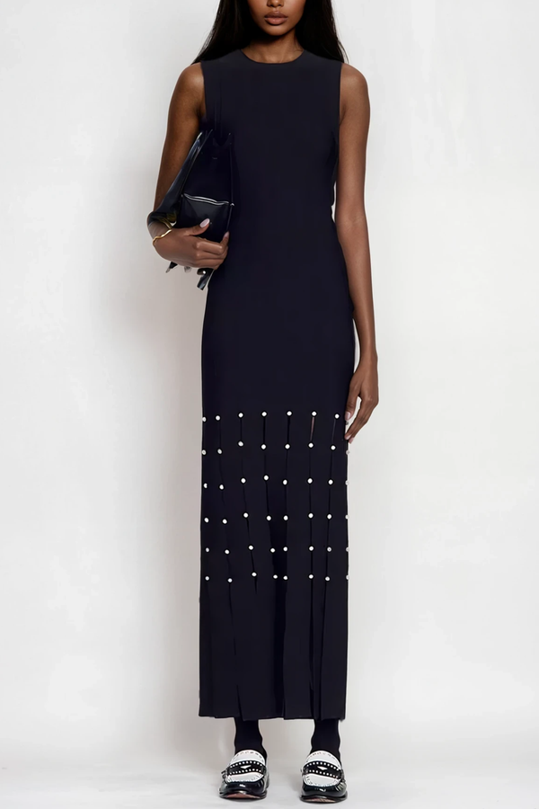 Batyr Pearl Cutout Fringe Maxi Dress