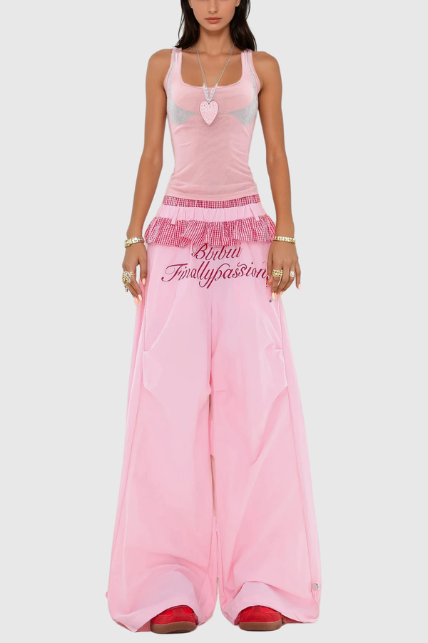 Bautista Ruffle Print Wide Leg Pants In Pink