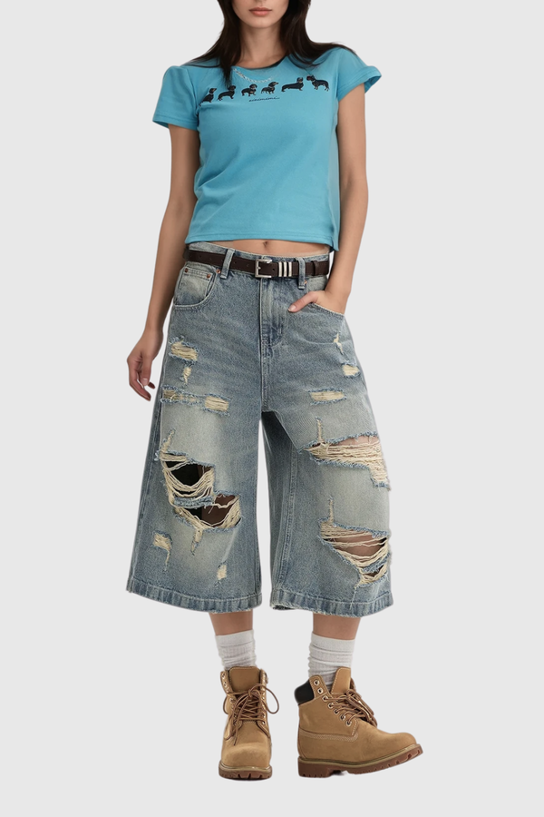 Bayani Bleached Ripped Midi Jeans