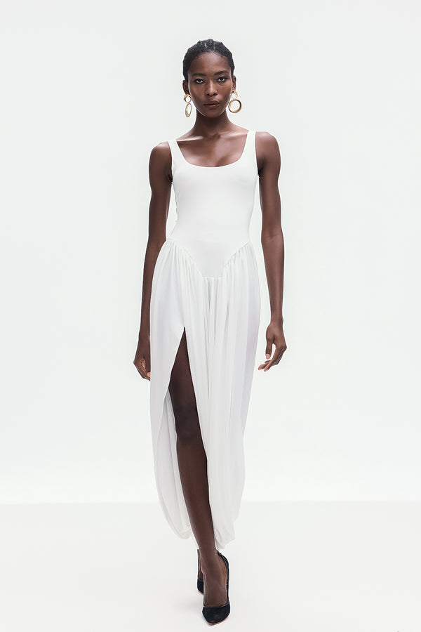 Bellamy Asymmetric Ruch Sleeveless Maxi Dress