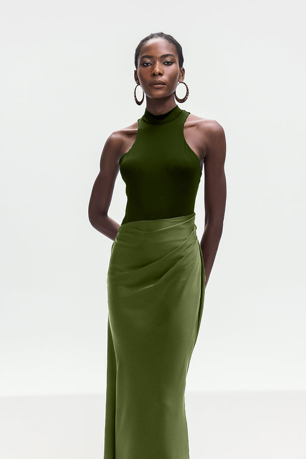 Beres Tank Top Satin Maxi Dress In Green