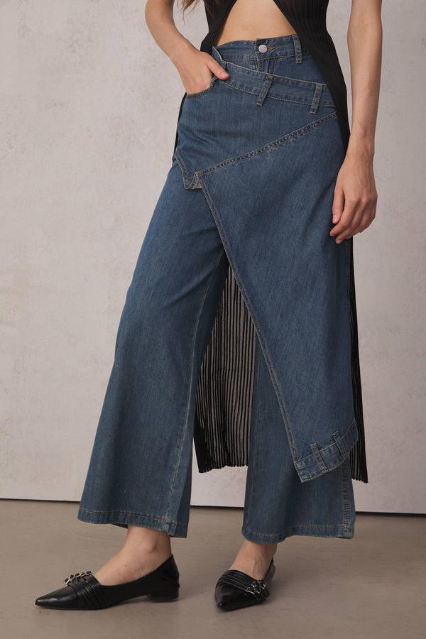 Bernie Asymmetric Patchwork Wide Leg Jeans