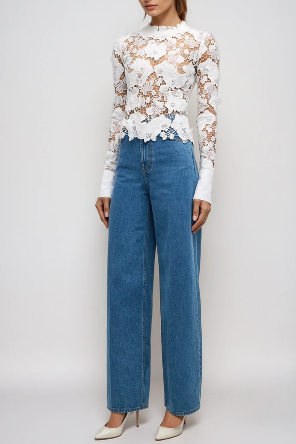 Bhishma Flower Cutout Lace Top