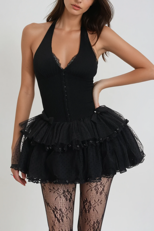 Bianka Mesh Halter  Neck Corset Mini Dress