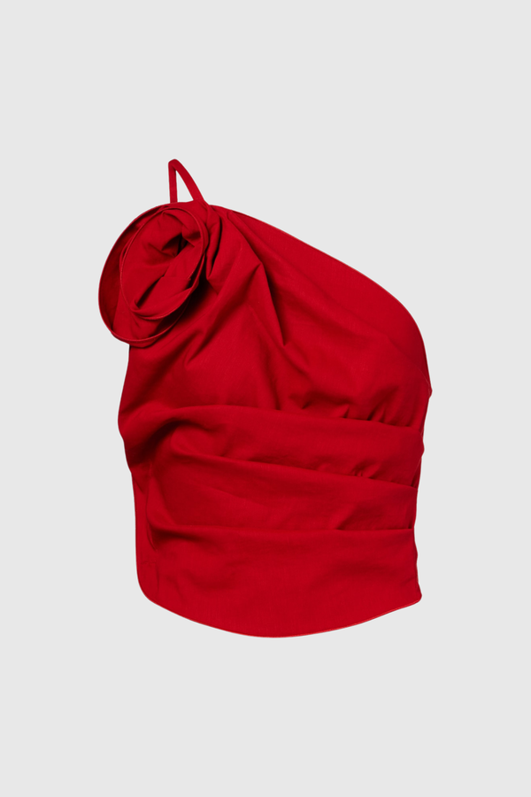 Bidziil Flower Single Shoulder Top In Red