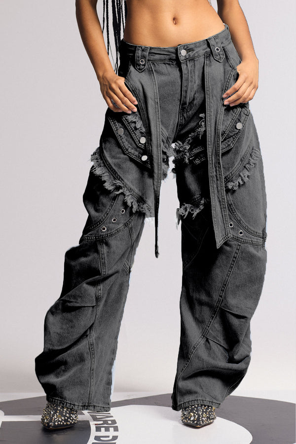 Biel Deconstruct Baggy Jeans In Black