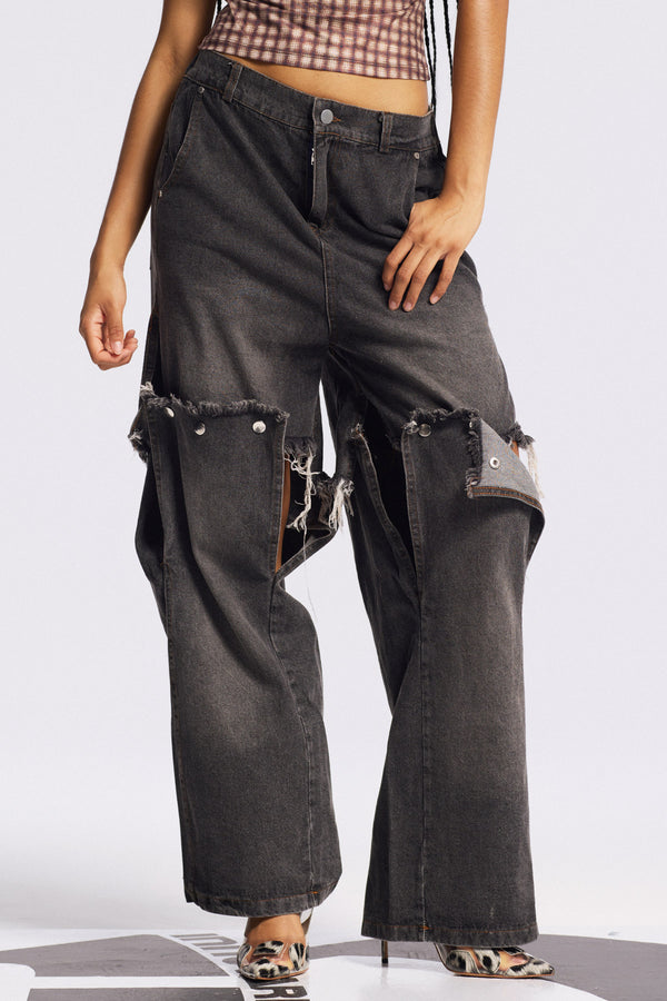 Bijoy Deconstruct Fringe Straight Jeans In Black