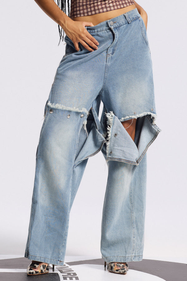 Bijoy Deconstruct Fringe Straight Jeans In Blue