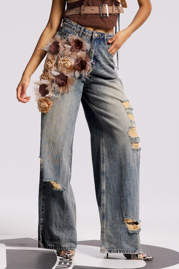 Binay Flower Plaid Jeans