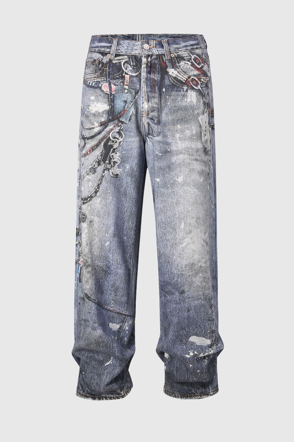 Birdie Print Wide Leg Jeans