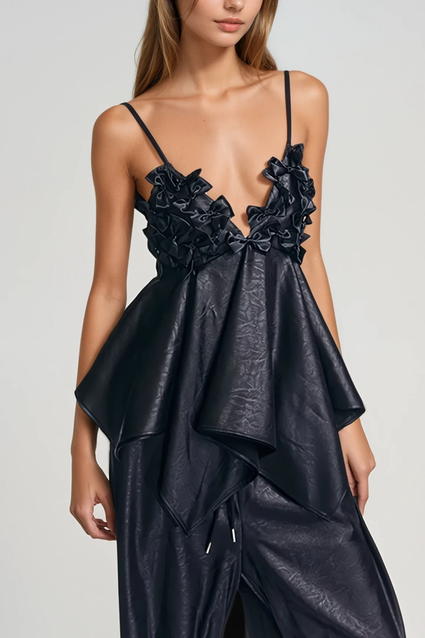 Bitrus Bow Leather Spaghetti Top