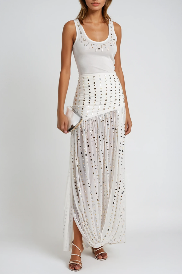 Bjǫrg Embellished Sleeveless Top In White