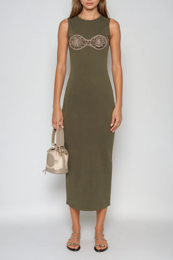 Bjartur Flower Sleeveless Knit Maxi Dress In Green