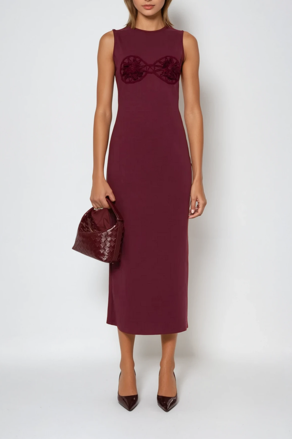 Bjartur Flower Sleeveless Knit Maxi Dress In Red