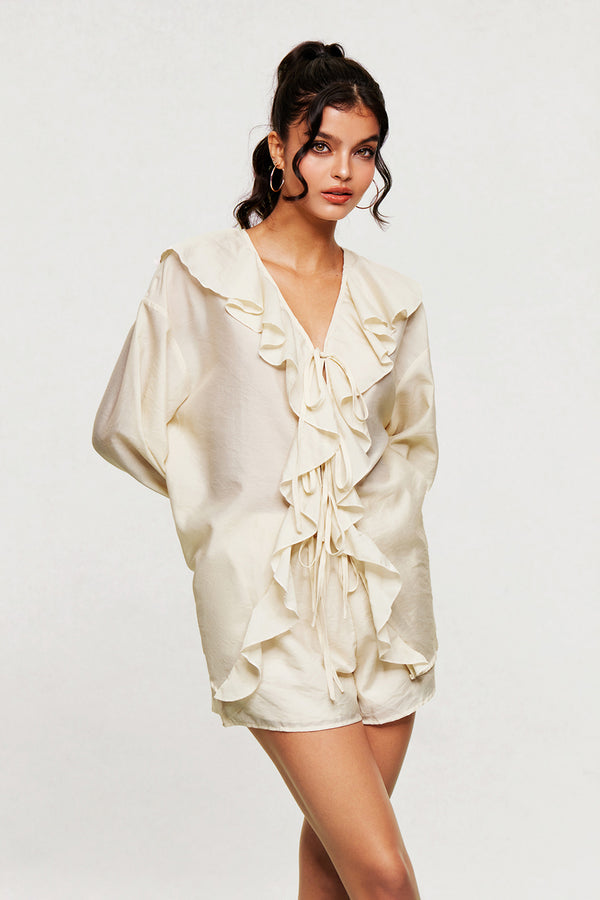 Blagoje Drawstring Ruffle Pants Set