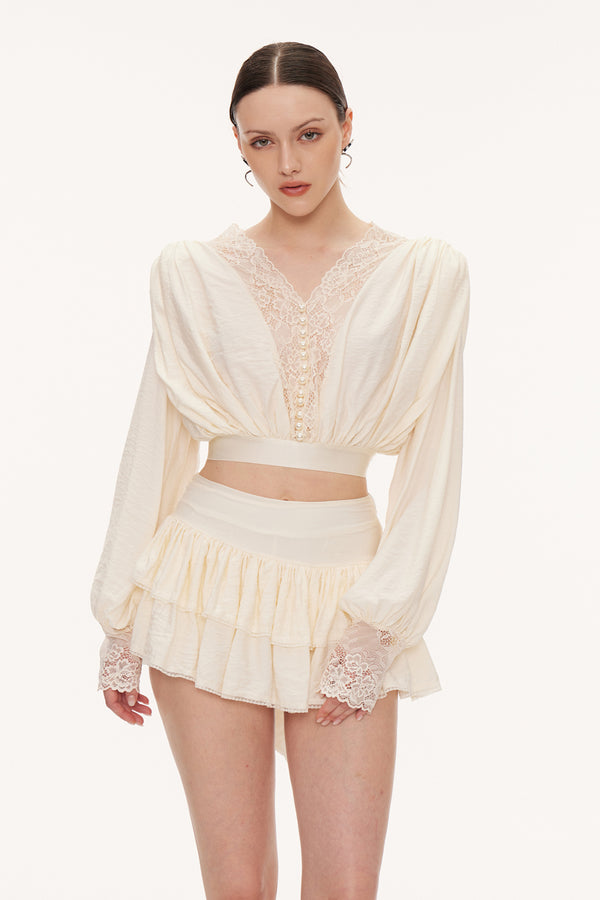 Blagovest Lace Ruch Ruffle Skirt Set