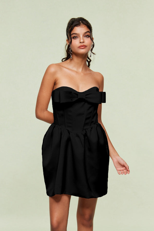 Blair Strapless Bow Corset Mini Dress In Black