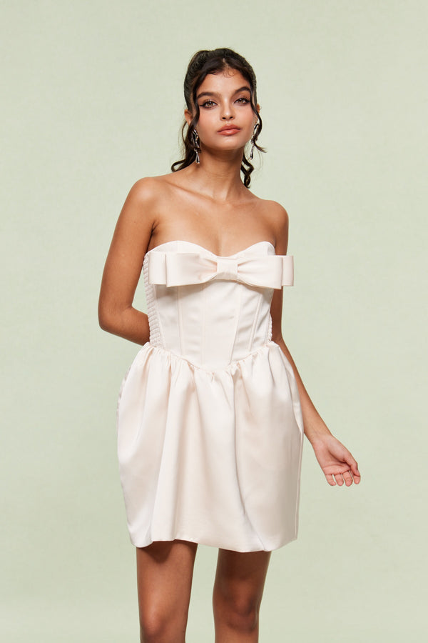 Blair Strapless Bow Corset Mini Dress In White