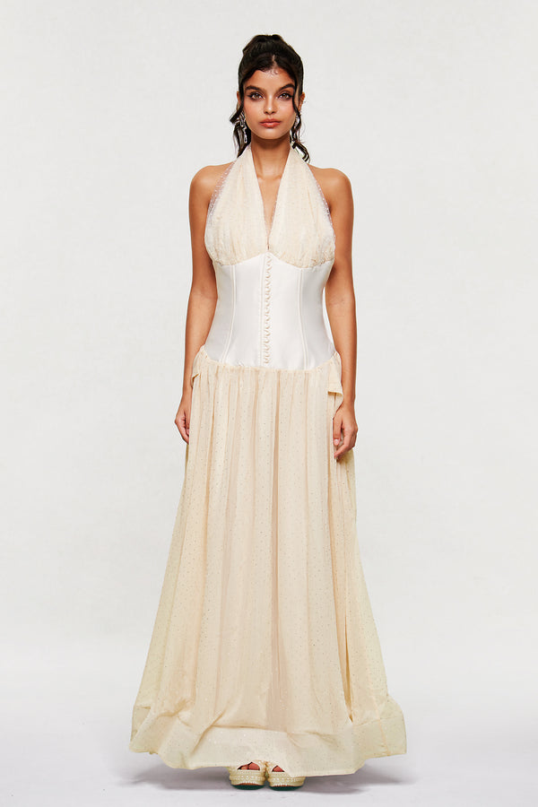 Blakely Mesh Corset Dot Maxi Dress