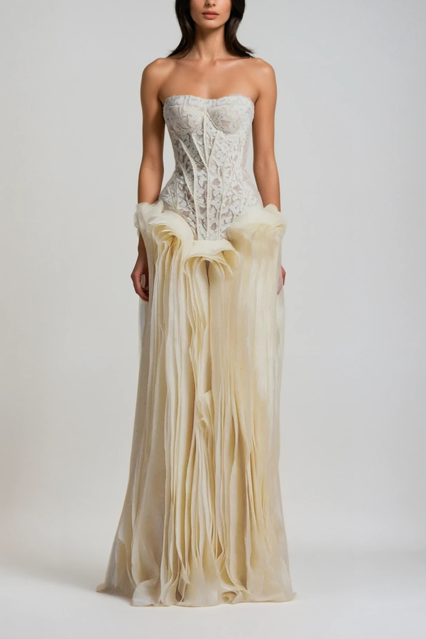 Blerta Strapless Corset Mesh Maxi Dress
