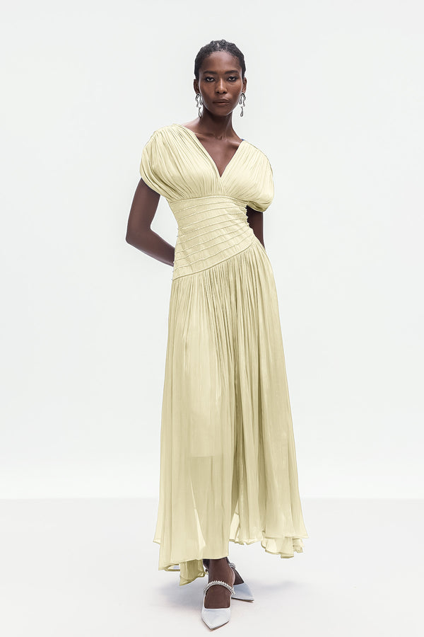 Bohumila Ruch Plunge Maxi Dress In Beige