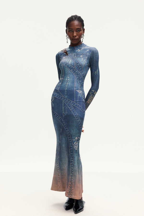 Bohunka Print Lace Up Maxi Dress