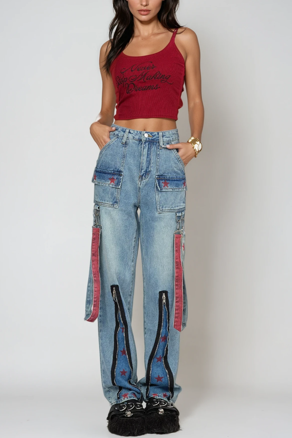 Borut Star Zipper Straight Jeans