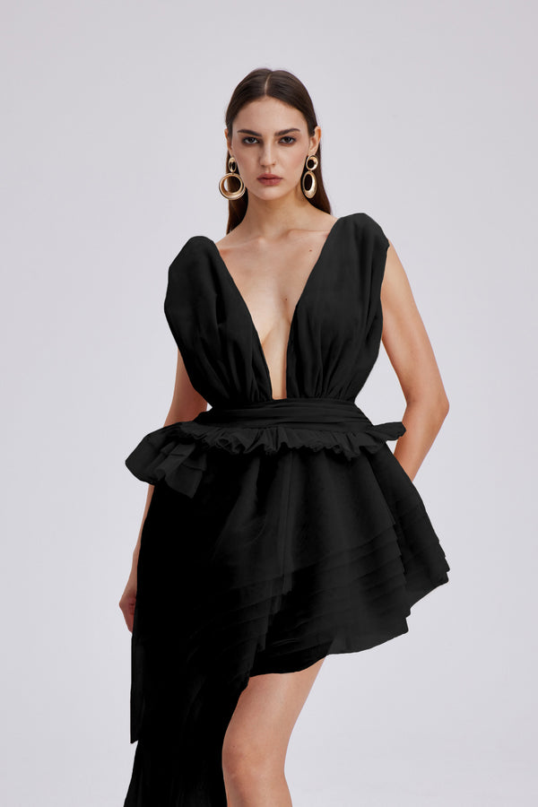 Bosmat Ruch Mesh Asymmetric Mini Dress In Black