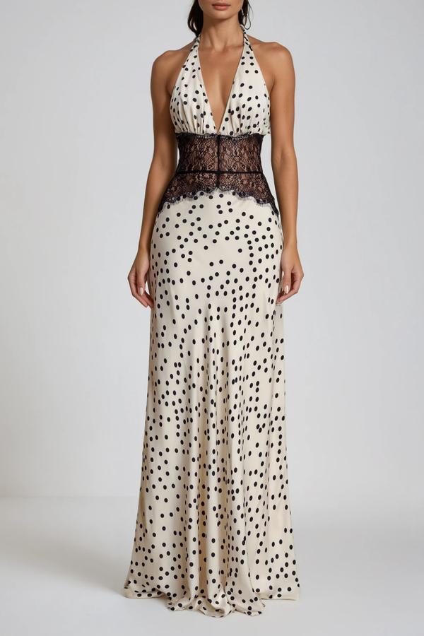 Bowie Lace Plunge Dot Maxi Dress