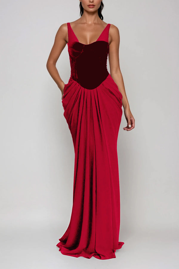 Boyan Mesh Ruch Maxi Dress In Red