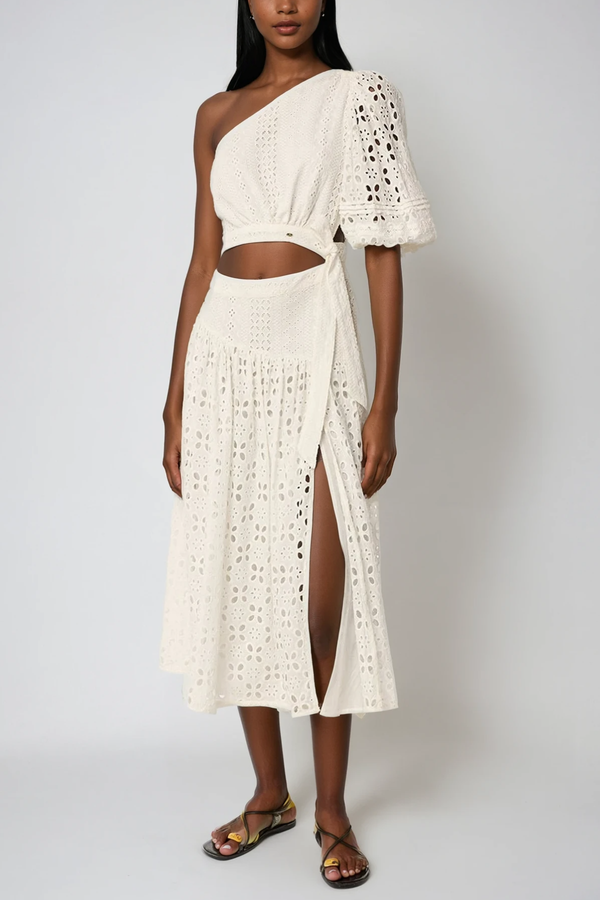 Brahim Asymmetric Cutout Split Midi Dress