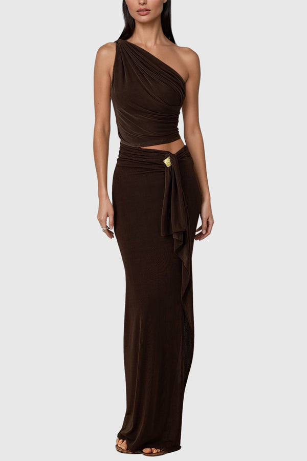 Brahma Ruch One Shouder Split Skirt Set