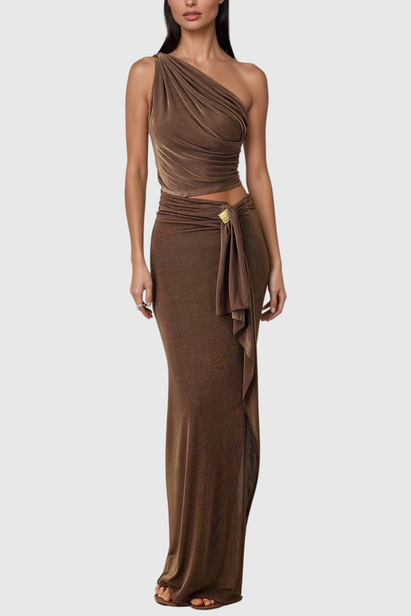 Brahma Ruch Single Shoulder Split Skirt Set