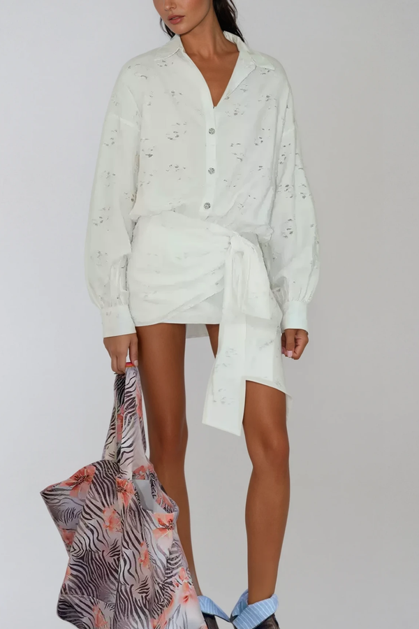 Braian Lace Up Ruch Shirt Mini Dress