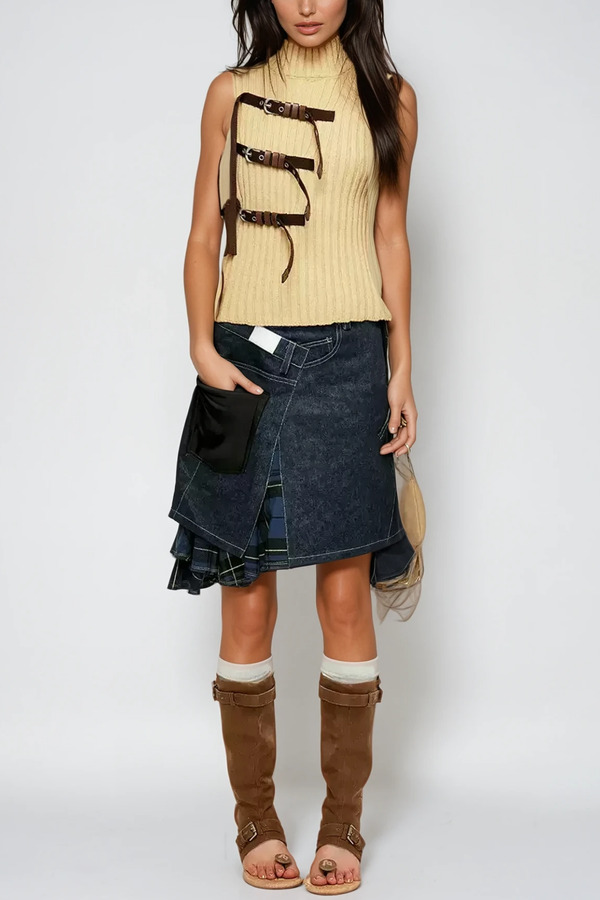 Branda Asymmetric Stripe Midi Skirt In Blue