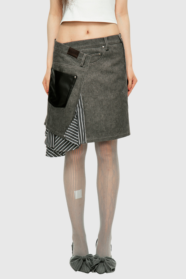 Branda Asymmetric Stripe Midi Skirt In Grey