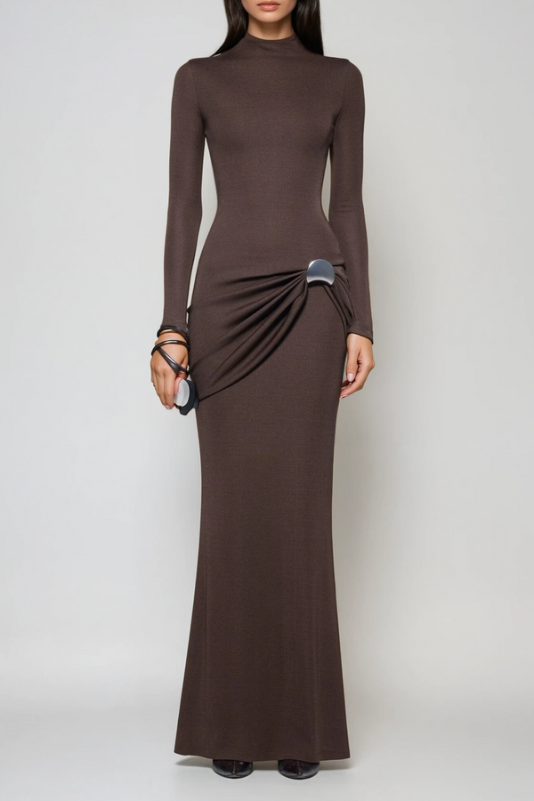 Brandr Ruch Bodycon Maxi Dress In Brown