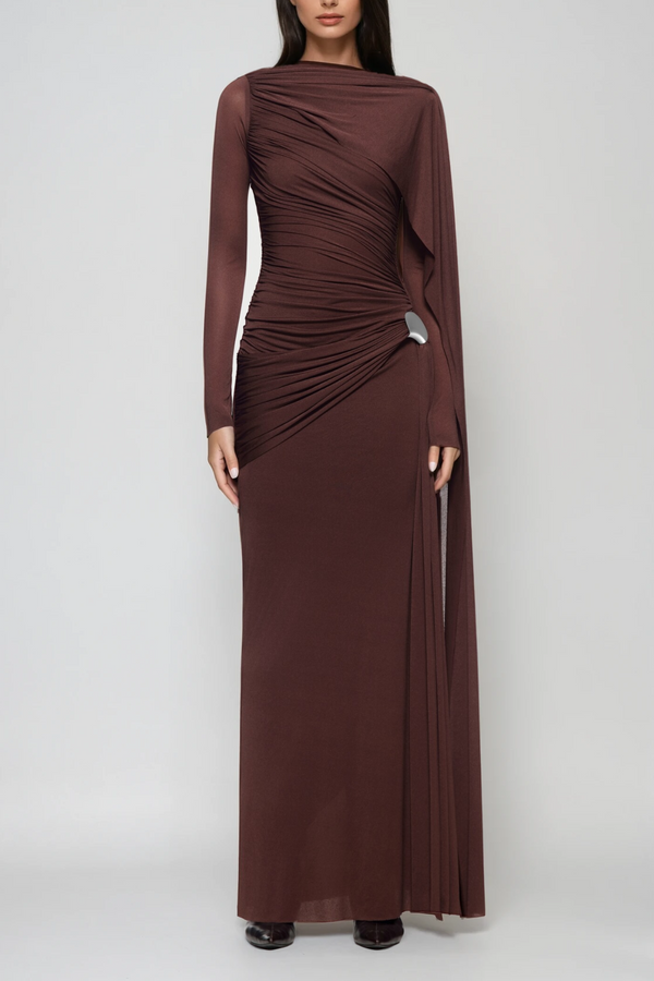 Brandt Ruch Shawl Maxi Dress In Brown