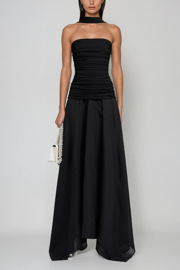 Cabdiraxmaan Ruch Drawstring Asymmetric Maxi Dress In Black