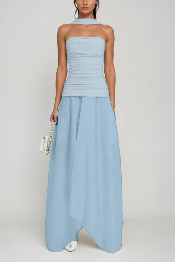 Cabdiraxmaan Ruch Drawstring Asymmetric Maxi Dress In Blue